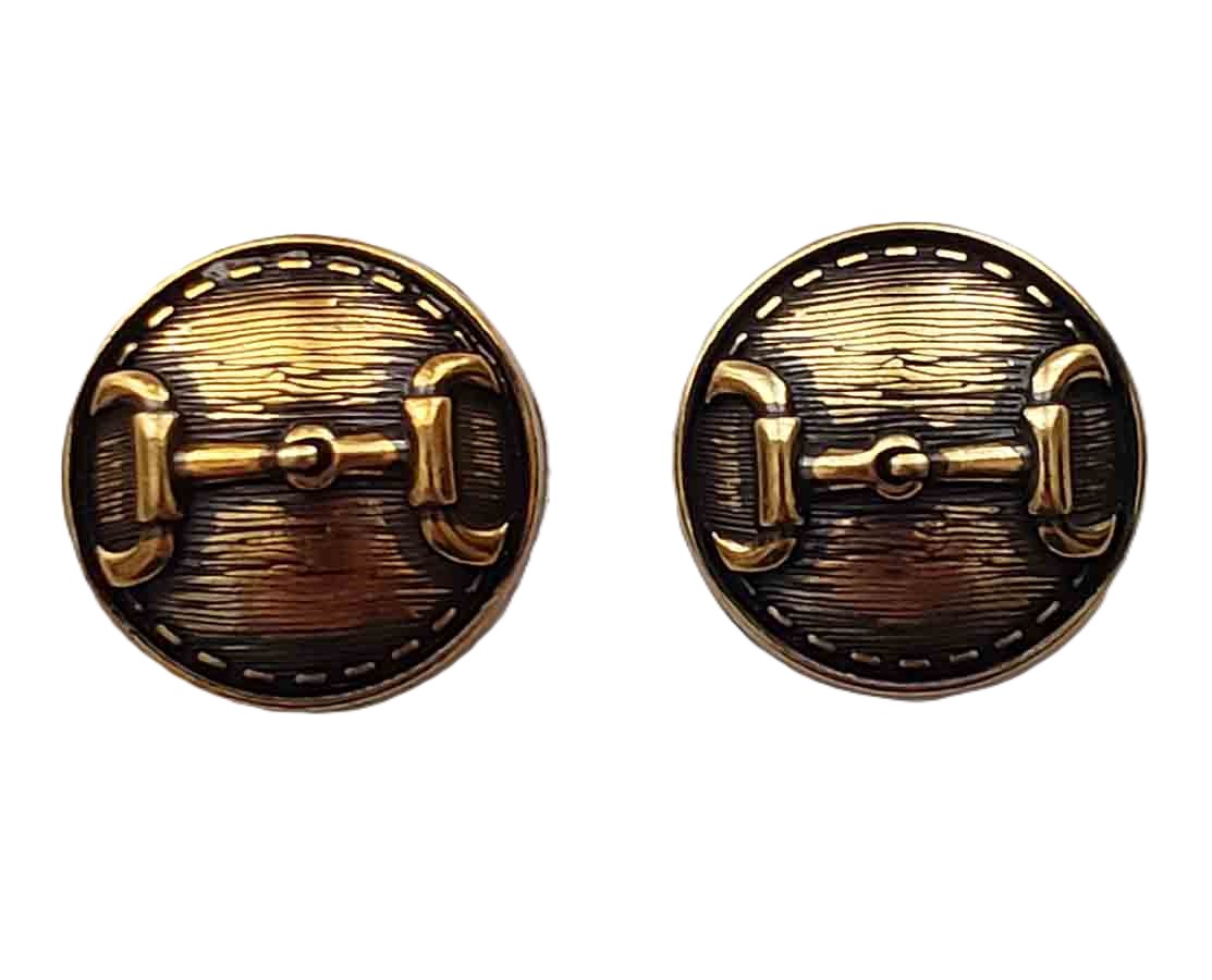 Two New Equestrian Style Semi-Dome Blazer Buttons Antique Gold Brown Metal Horse Bit Pattern Men's