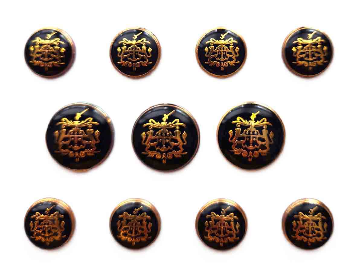 Vintage Aquascutum Blazer Buttons Set Gold Brass Black Enamel Lions and Shield Pattern L5C Men's