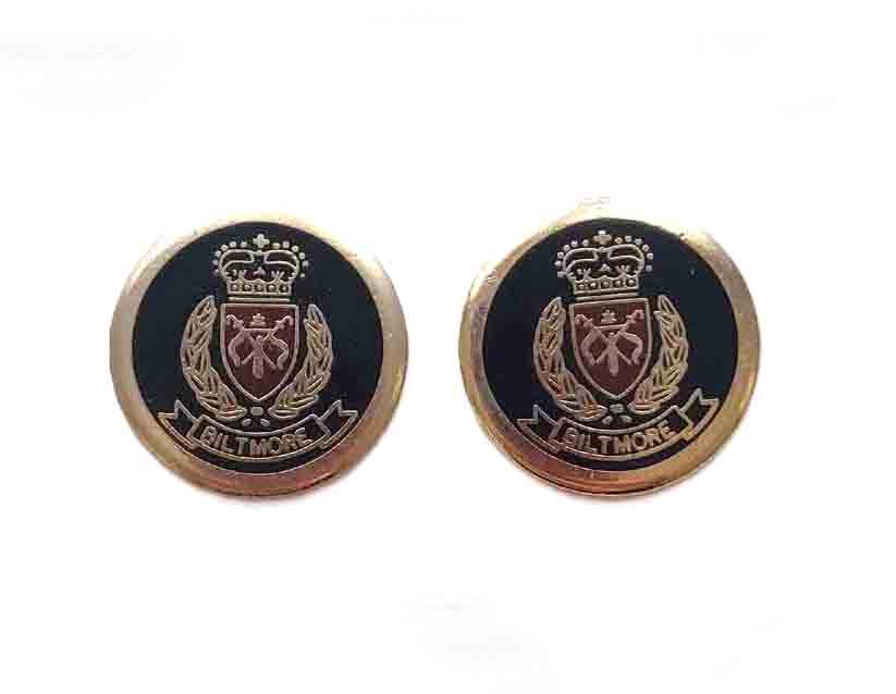Two Vintage Biltmore Blazer Buttons Gold Black Brass Crown Shield Laurel Men's (2)