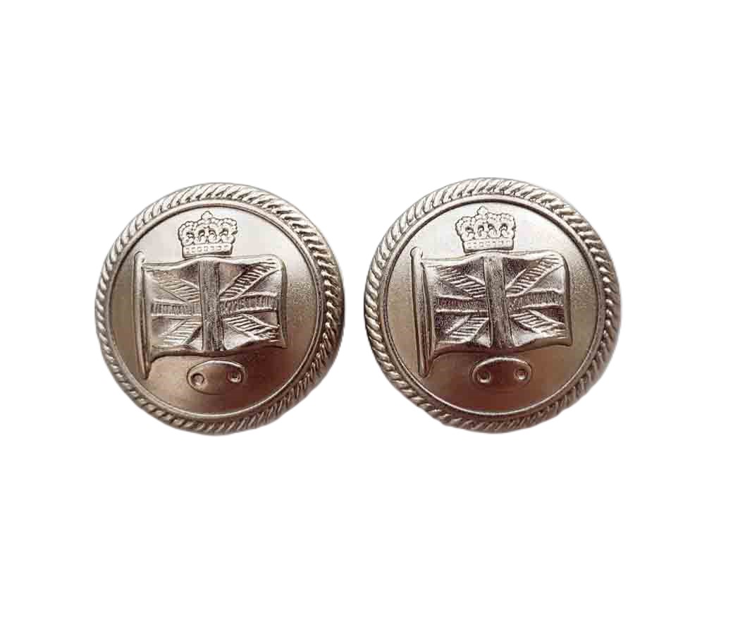 Two Vintage Crown and England Union Jack Flag Blazer Buttons Silver Gray Metal Men's