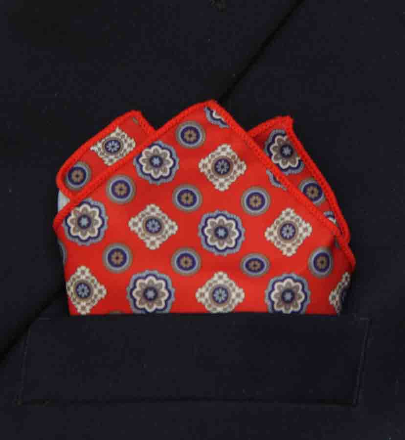 Gascoigne Silk Blend Pocket Square Red Fancy Geometric Pattern Gascoigne Silk Blend Pocket Square Red Fancy Geometric Pattern