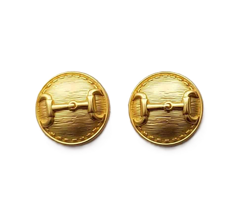 Two New Equestrian Style Semi-Dome Blazer Buttons Gold Metal Horse Bit Pattern Men's
