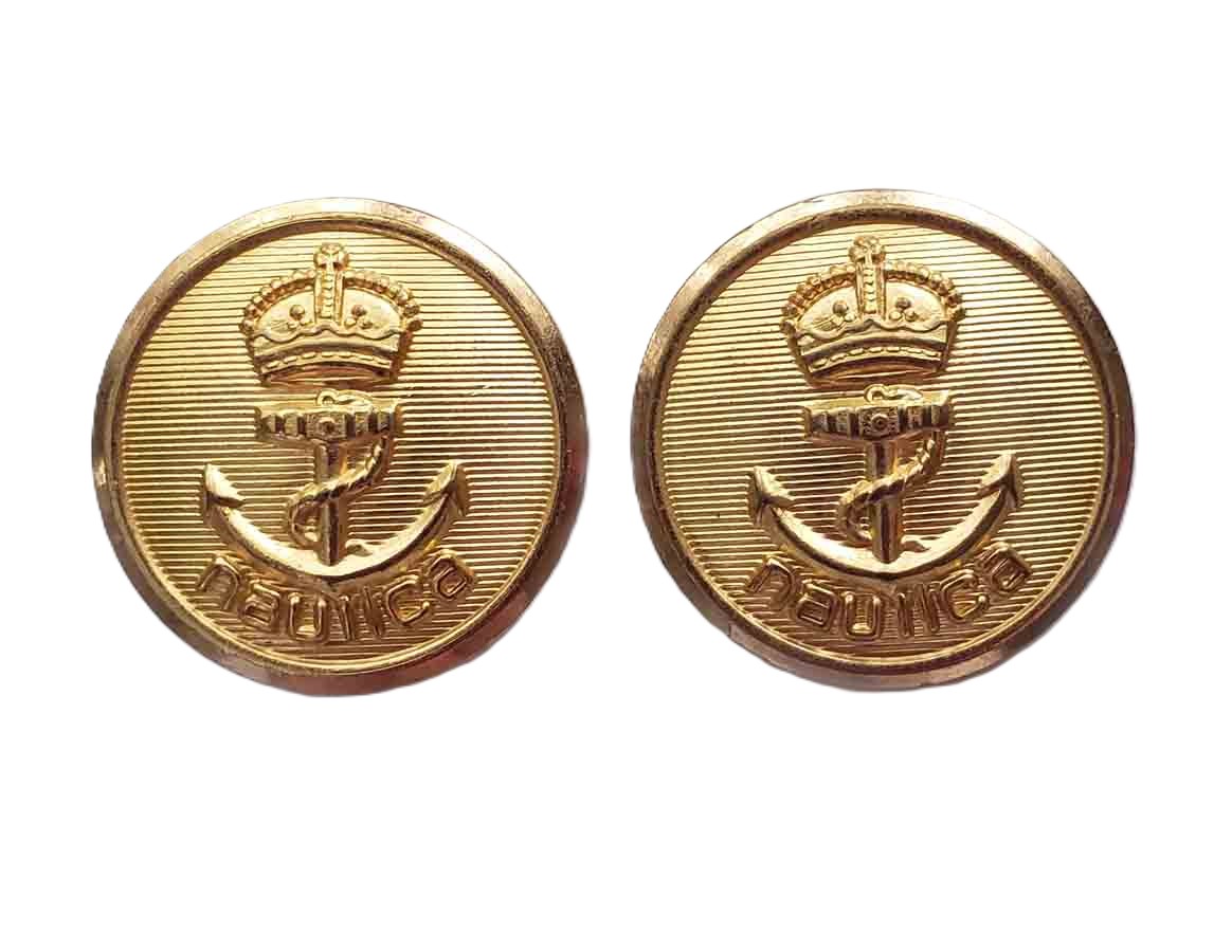 Two Vintage Nautica by Waterbury Gold Brass Blazer Buttons Crown Anchor C1Y Men's 7/8"