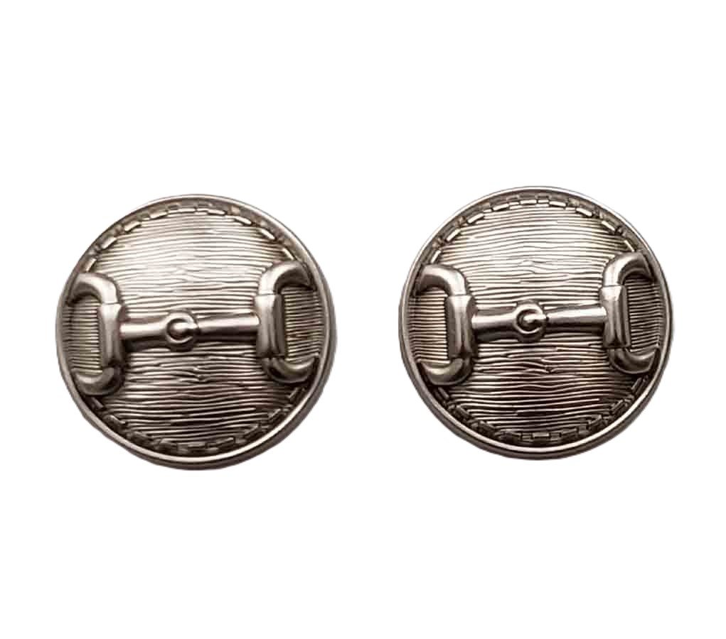 Two New Equestrian Style Semi-Dome Blazer Buttons Gray Silver Metal Horse Bit Pattern Men's
