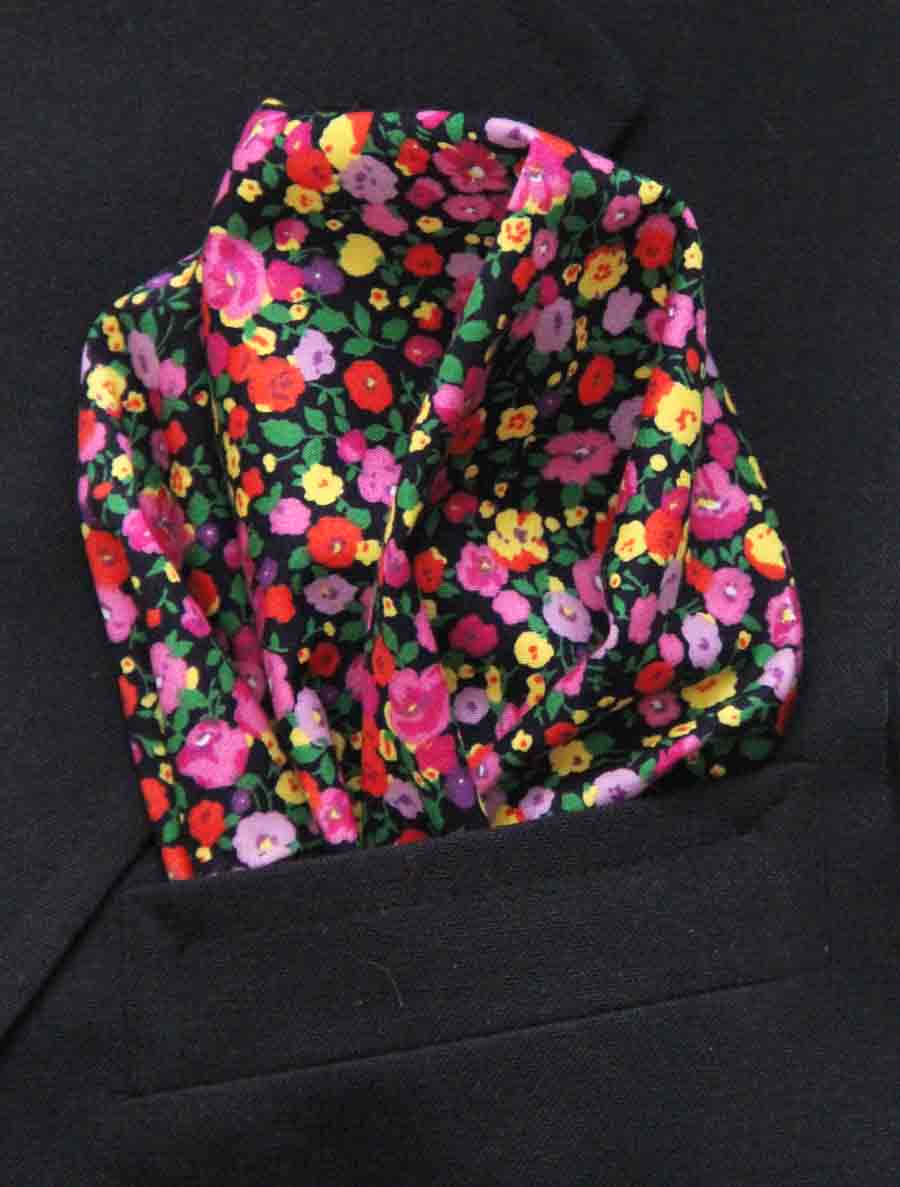 Gascoigne Hand Stitched Italian Cotton Pocket Square Multicolor Floral Men's