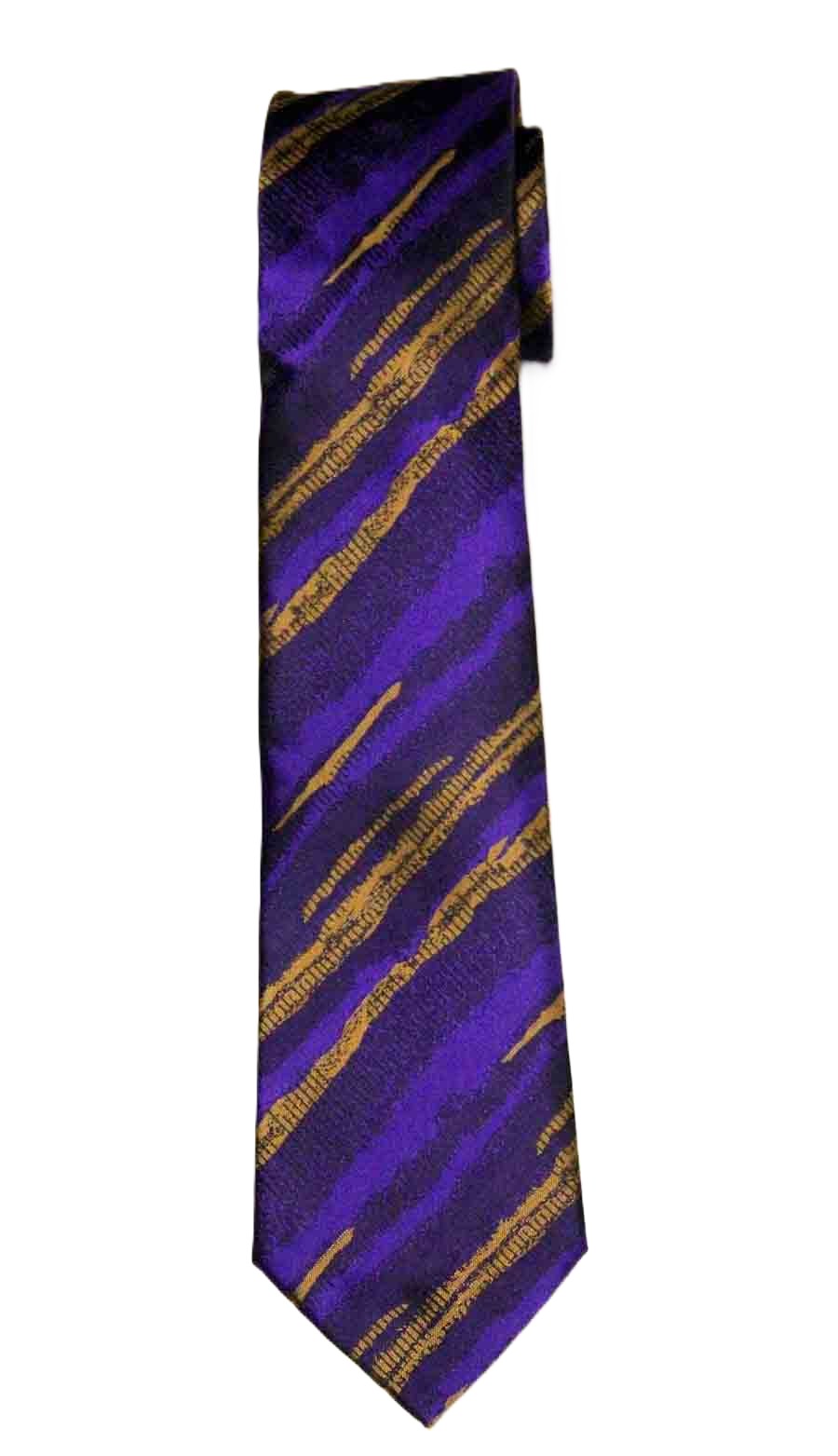 Hi-Tie for Gascoigne Silk Tie Purple Gold Black Abstract Stripe Men's