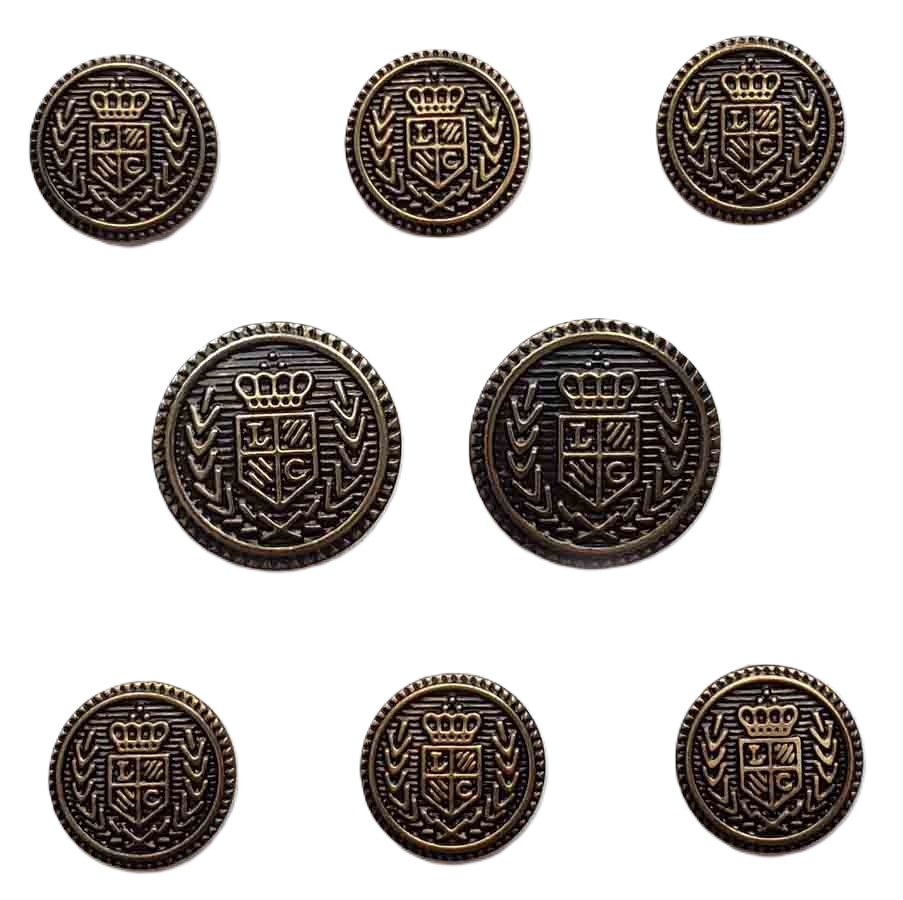 Vintage Waterbury Antique Gold Brass Blazer Buttons Crown Shield LC Monogram Unisex X9Y