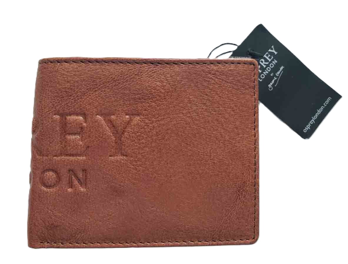 Osprey London Barker Coin Pocket Wallet Tan Leather Bifold Men's