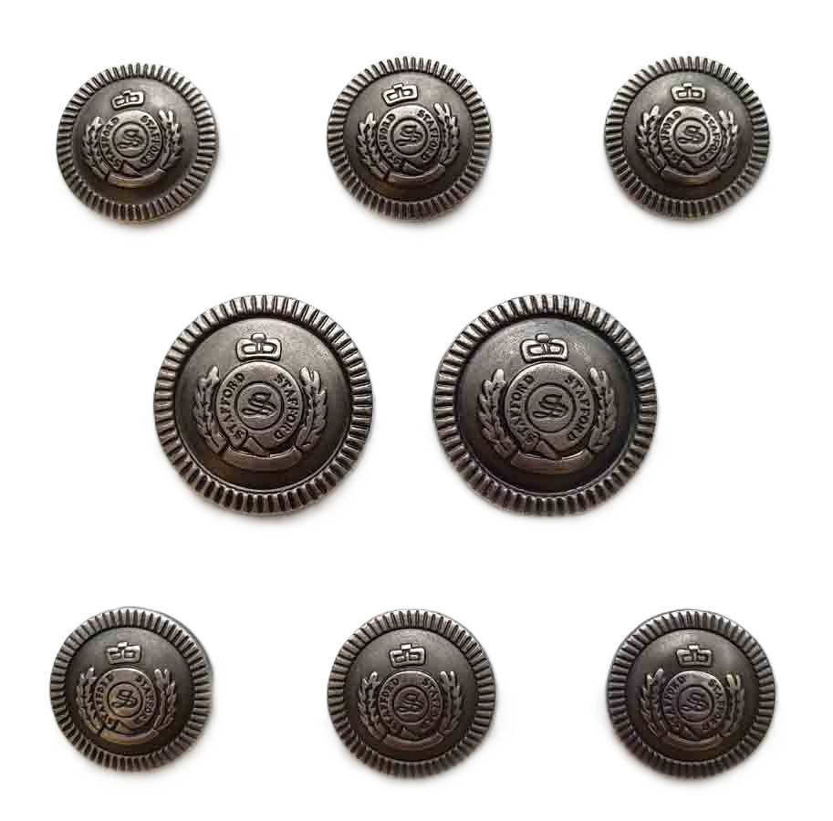 Vintage Stafford Blazer Buttons Set Gray Silver Metal Crown Laurel S Monogram Shield J1P Men's