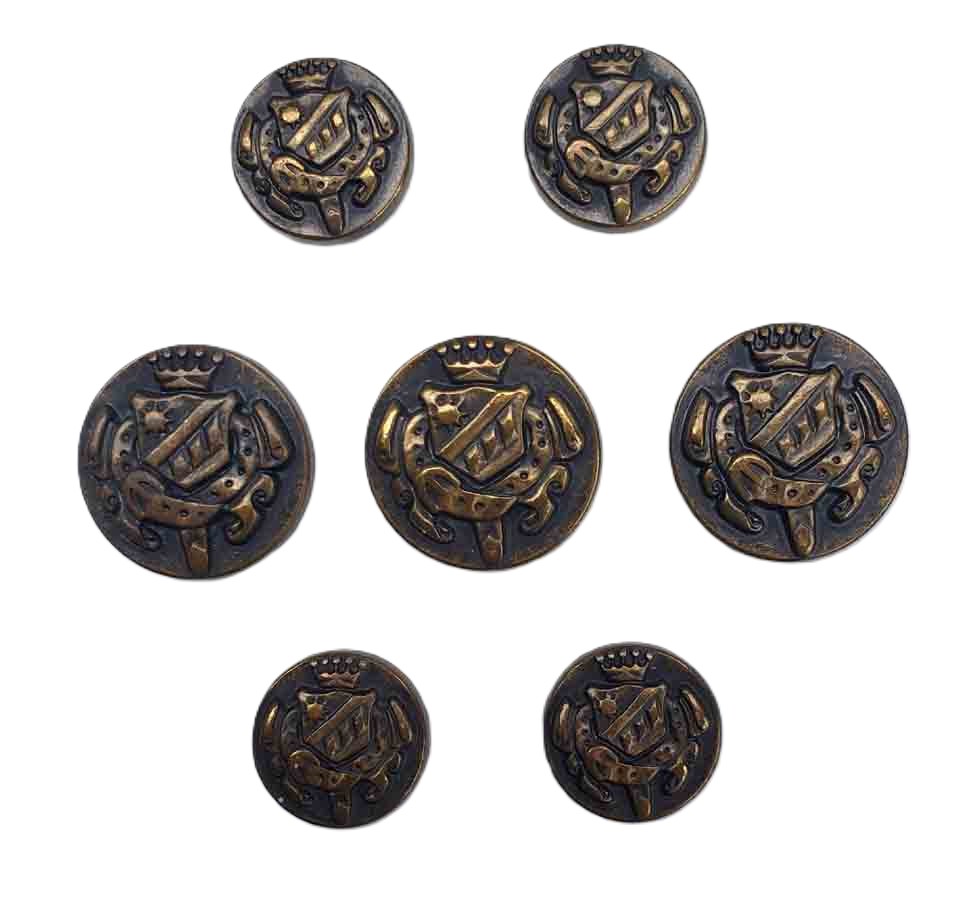 Vintage Bagliani Italy Antique Gold Brown Blazer Buttons Brass Crown Shield E2L Men's