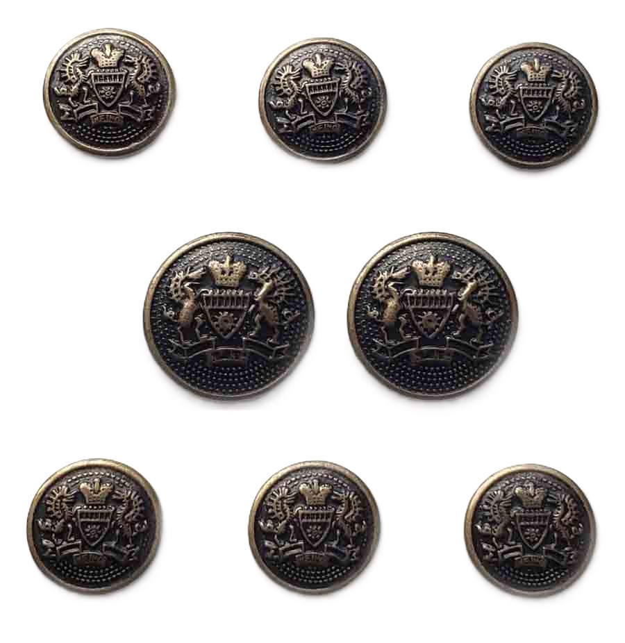 Vintage Corbin Blazer Buttons Set Antique Gold Brown Crown Griffins Shield T7A Men's
