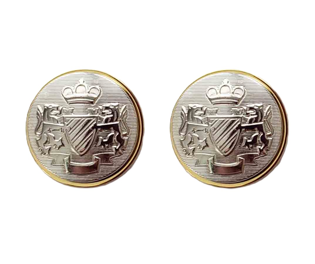 Two Silver and Gold Colored Brass Blazer Buttons Crown Lions Shield Pattern N2J Men's