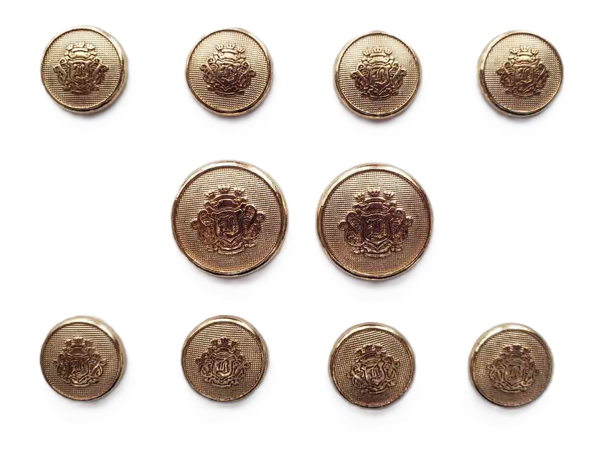 Vintage Austin Reed Blazer Buttons Set Gold Brass Three Crowns and Shield Pattern S9X Men's