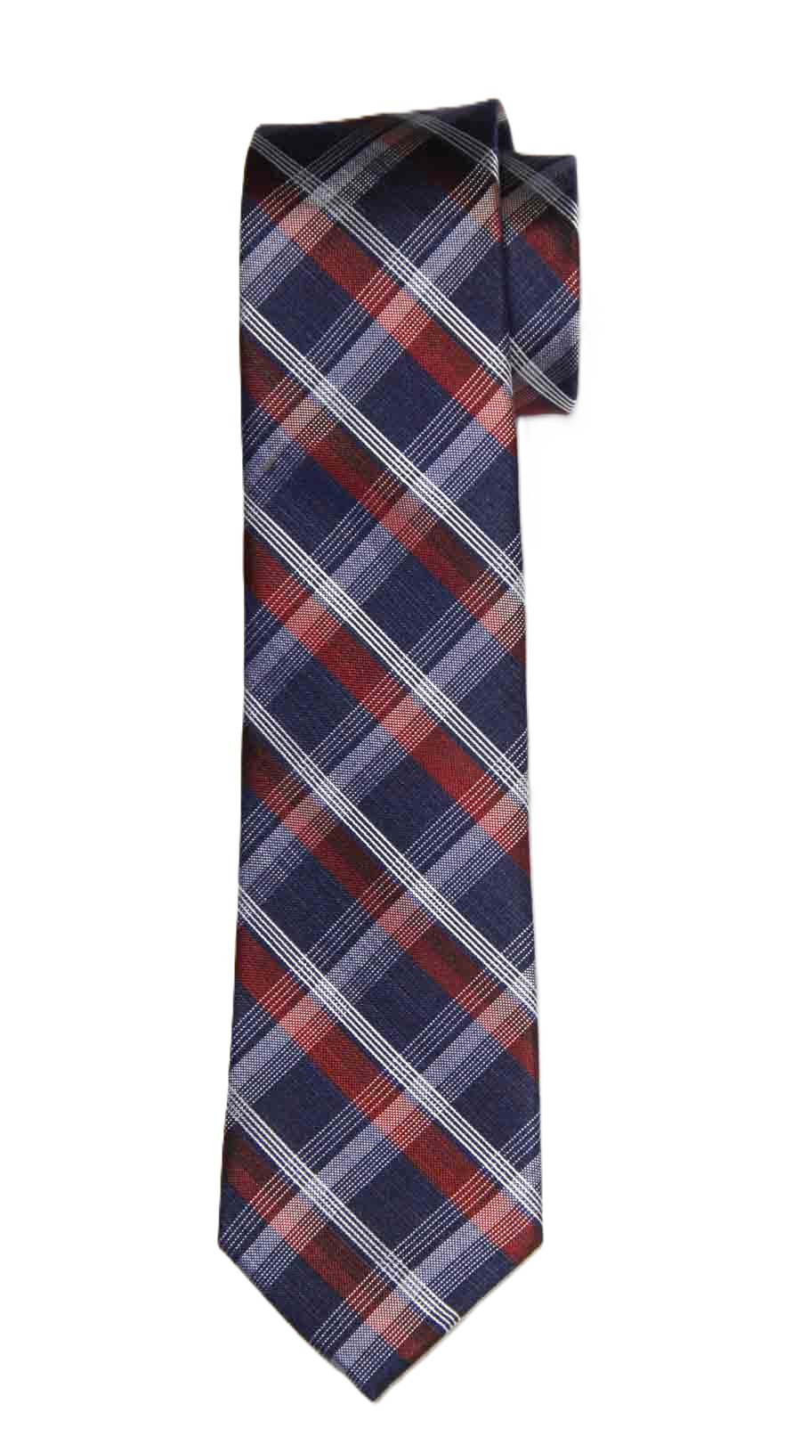 Jos A Bank Tie Red White Blue Silk Rayon Plaid Men's