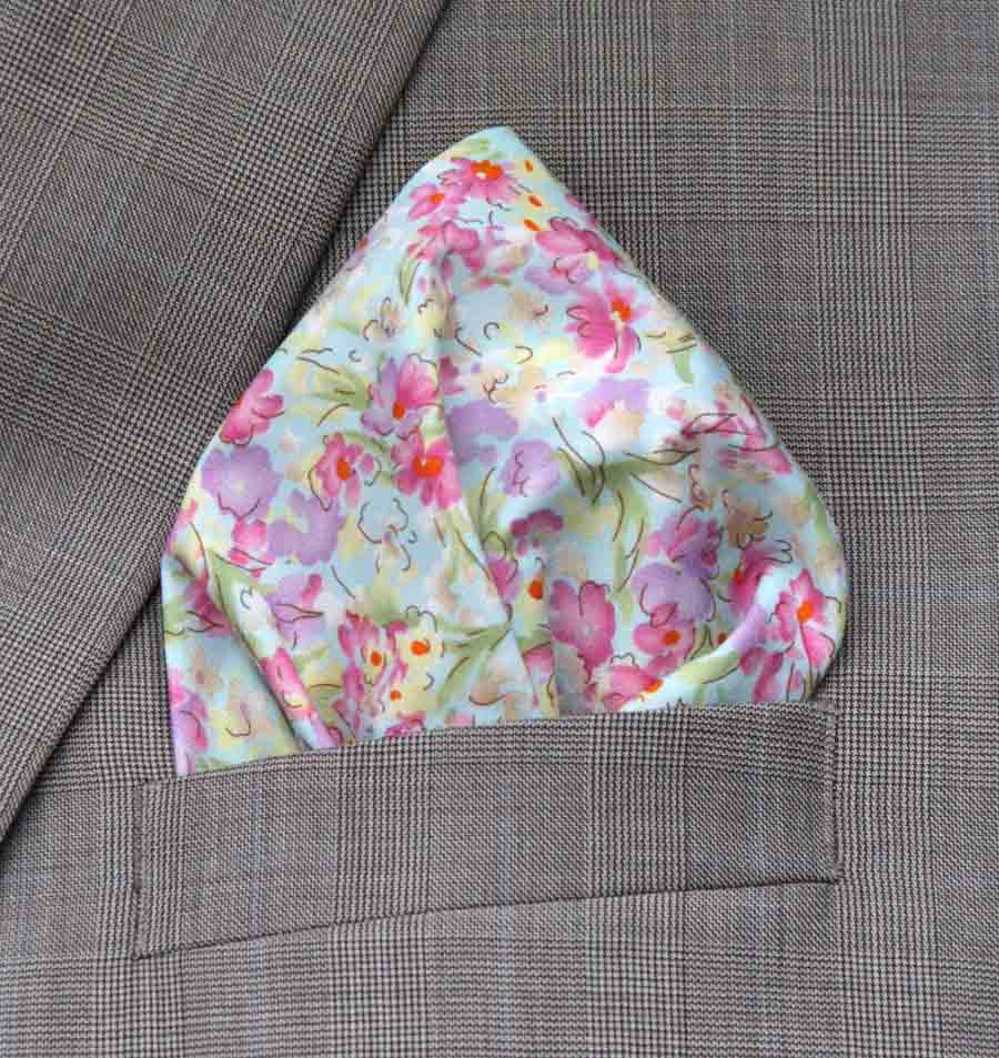 Gascoigne Hand Stitched Floral Cotton Pocket Square Multicolor Men's