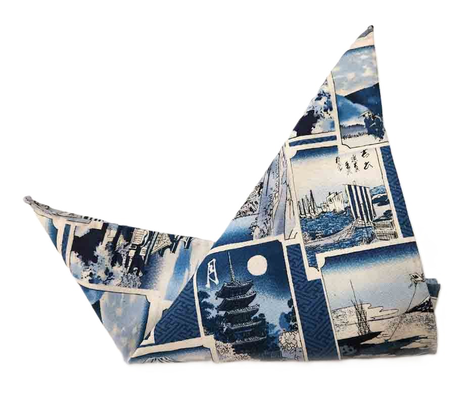 Gascoigne Hand Stitched Japanese Cotton Pocket Square Blue White Men's