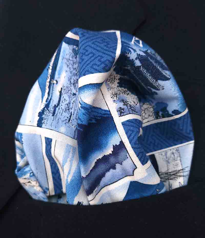 Gascoigne Hand Stitched Japanese Cotton Pocket Square Blue White Men's