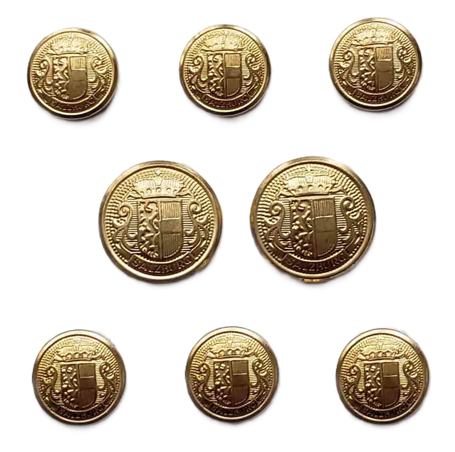 Vintage Waterbury Gold Brass Blazer Buttons Set Crown Shield Salzburg Text B7J Men's