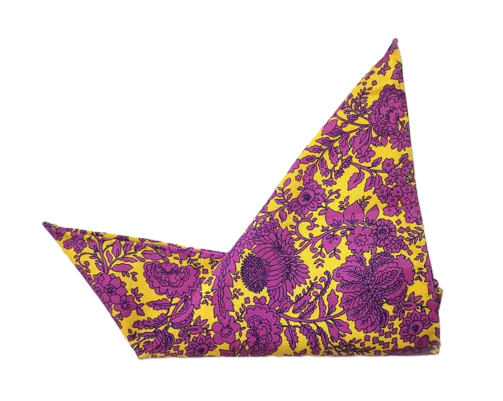gascoigne hand stitched purple and yellow cotton pocket square