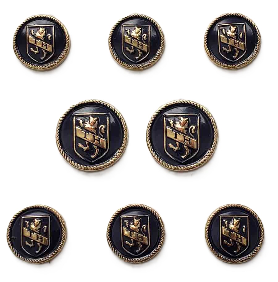Vintage Tommy Hilfiger Brass & Enamel Blazer Buttons Gold Black TH Monogram Lion Shield Y6B Men's