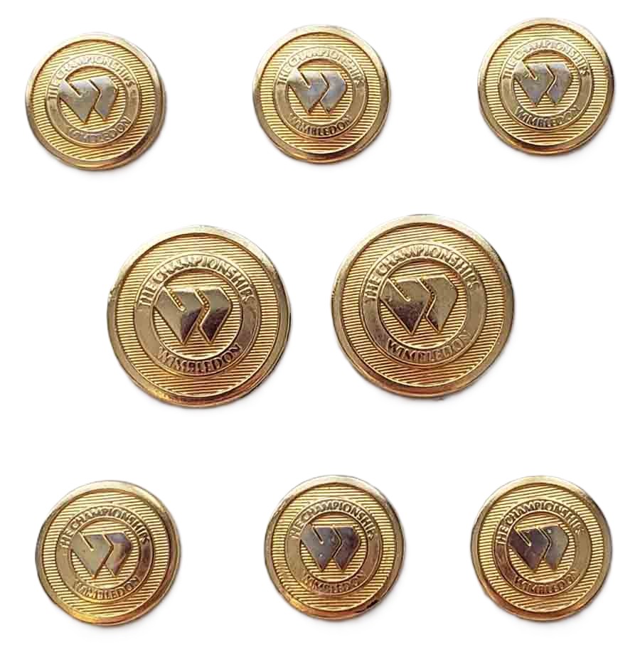 Vintage Wimbledon Gold Brass Blazer Buttons Set 1980s W2M Men's