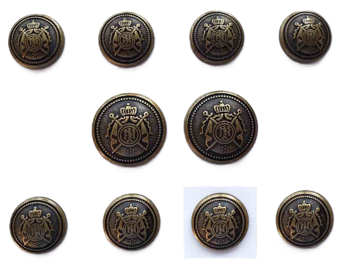 Jos A Bank Semi-Dome Blazer Buttons Set Antique Gold Brown Brass Crown Swords Shield F9V Men's