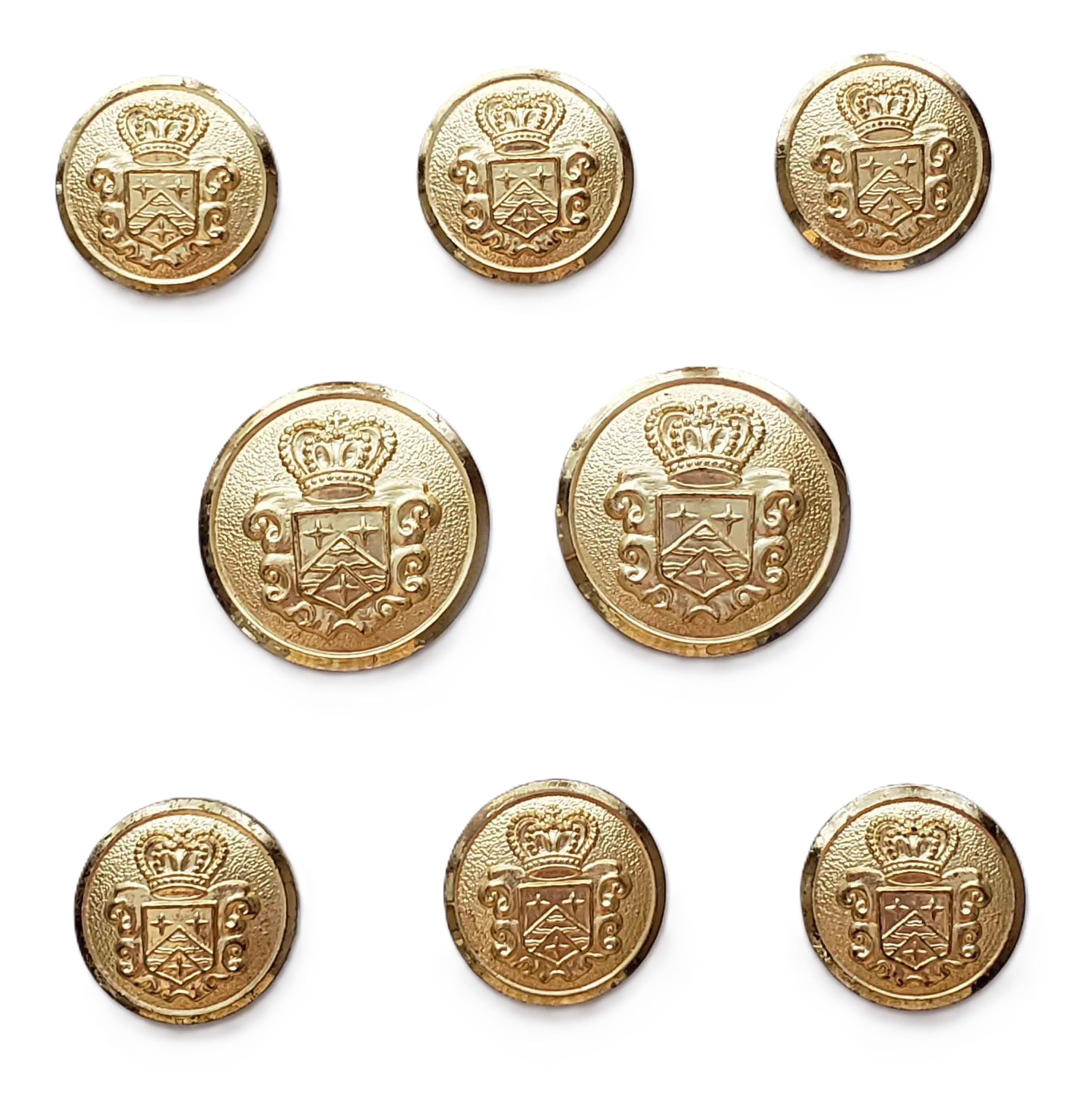 Vintage Cricketeer by Waterbury Blazer Buttons Set Gold Brass Crown Shield Pattern P9X Men's