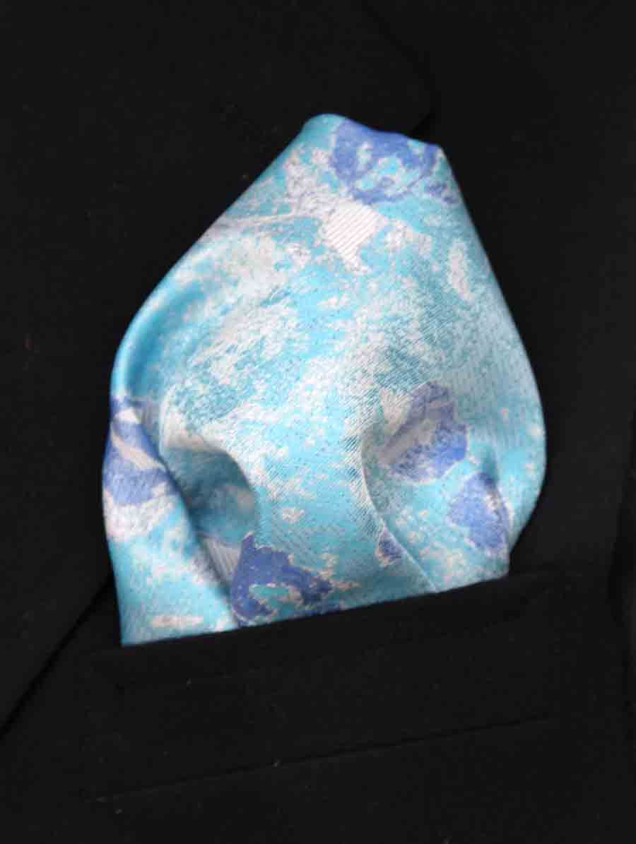 Gascoigne Pocket Square Blue White Abstract Floral Men's