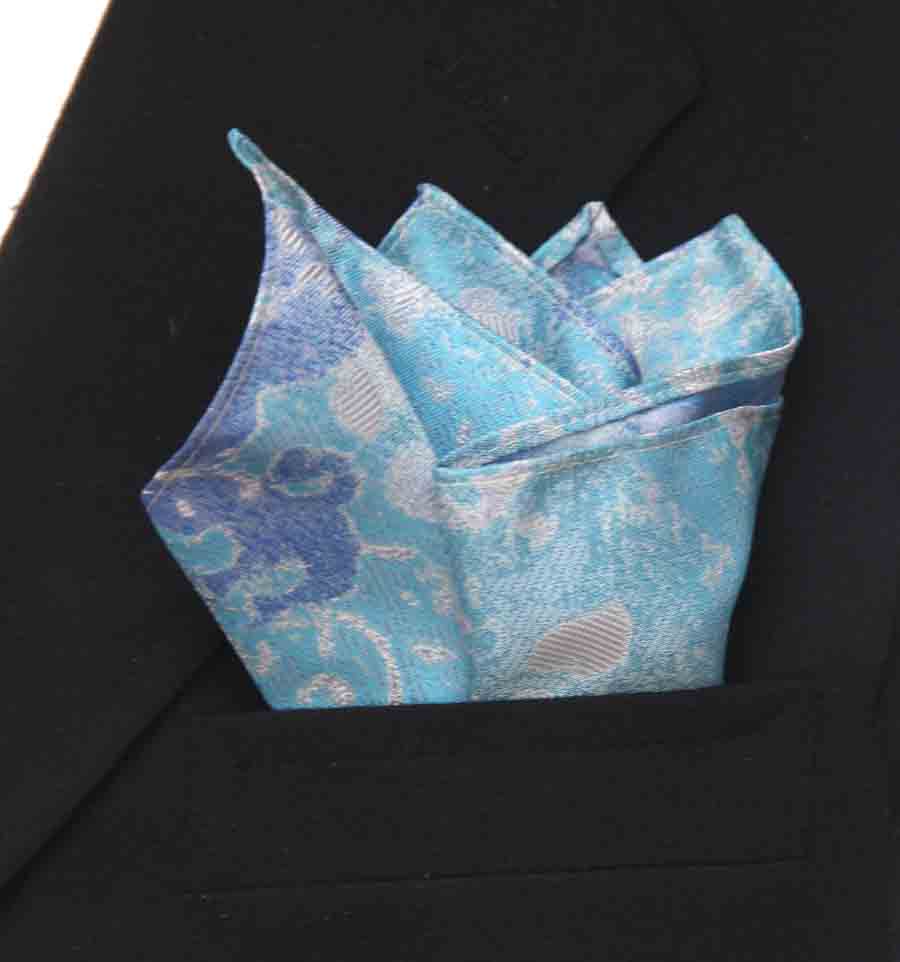 Gascoigne Pocket Square Blue White Abstract Floral Men's