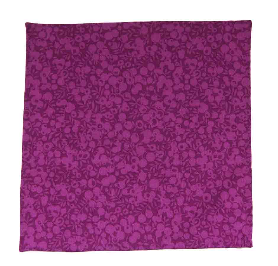 Hand Stitched Tana Lawn Cotton Pocket Square Purple Floral Men's