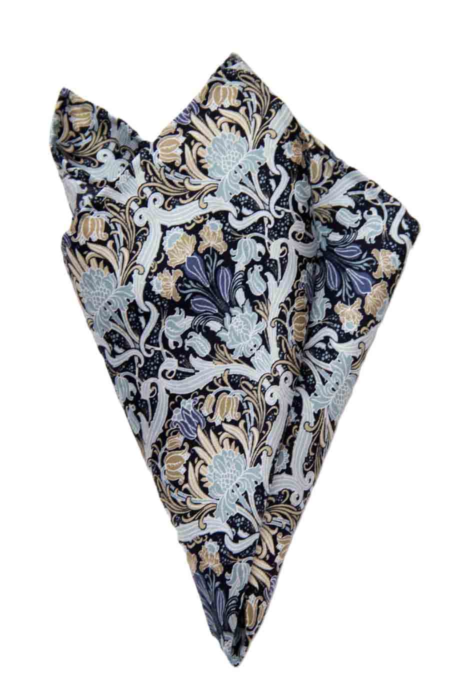 Hand Stitched Silk Pocket Square Tulip Flourish Floral Fabric Multicolor Men's