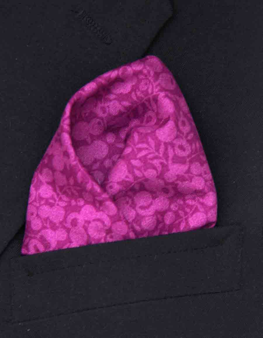 Hand Stitched Tana Lawn Cotton Pocket Square Purple Floral Men's