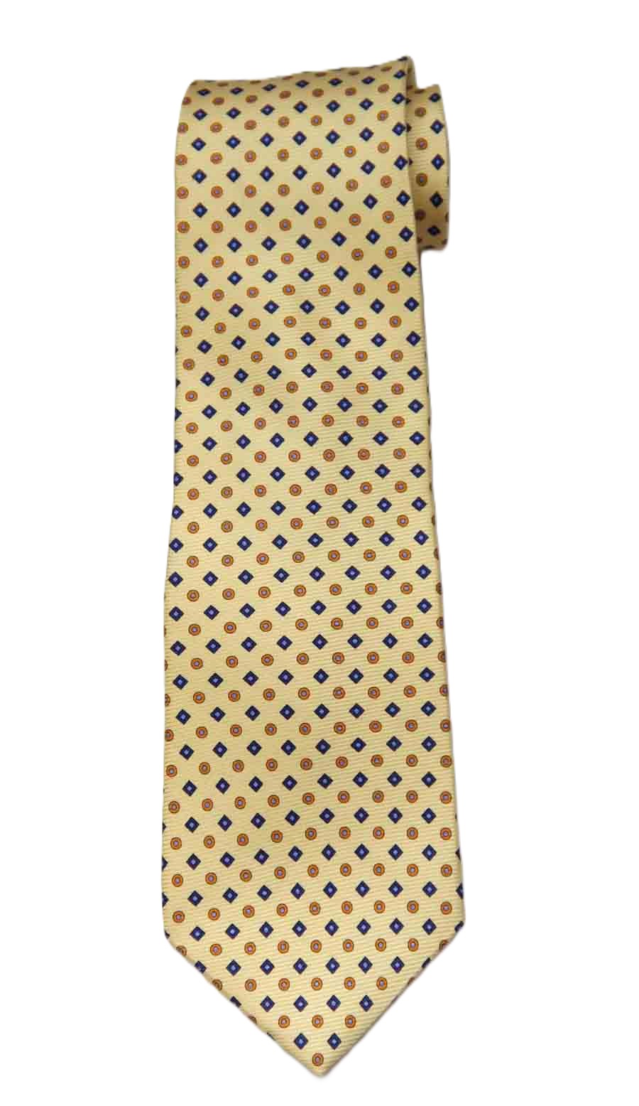 Club Room Silk Foulard Tie Necktie Yellow Blue Orange Geometric Pattern Men's