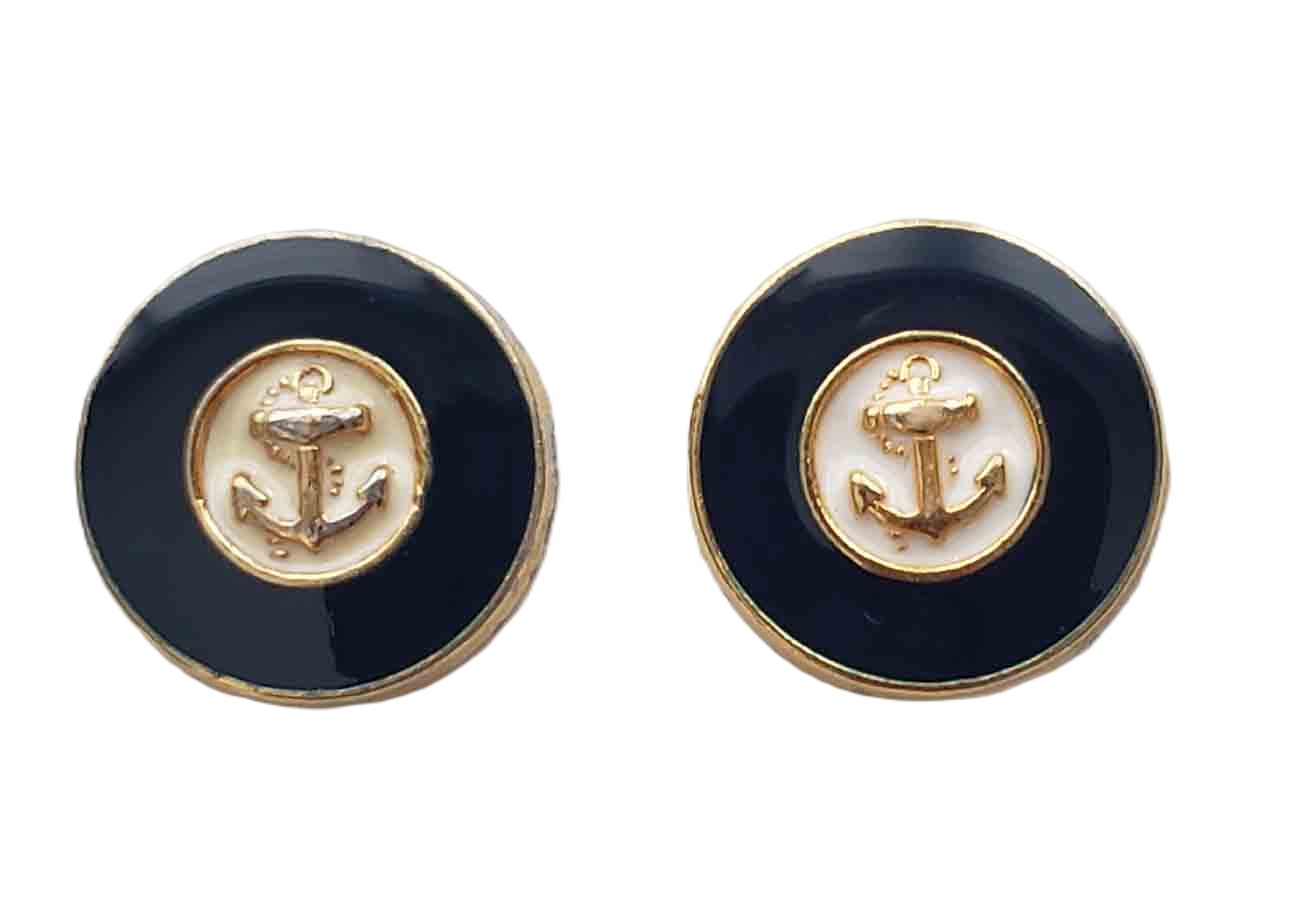 Two Vintage Nautical Anchor Blazer Jacket Sport Coat Buttons Navy Blue Gold White Enamel Brass Alloy Shank Back B7K Men's