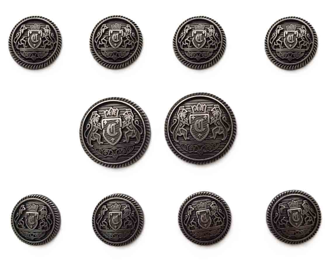 Vintage Ralph Lauren Chaps Semidome Blazer Buttons Set Gray Silver Crown Lions Shield C Monogram Metal P4X Men's