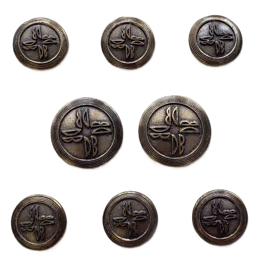 Vintage Waterbury Antique Gold Brass Blazer Buttons Set DB Monogram Art Deco Type Face C9A Men's