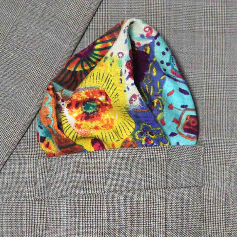 Gascoigne Hand Stitched Cotton Pocket Square Colorful Abstract Men's