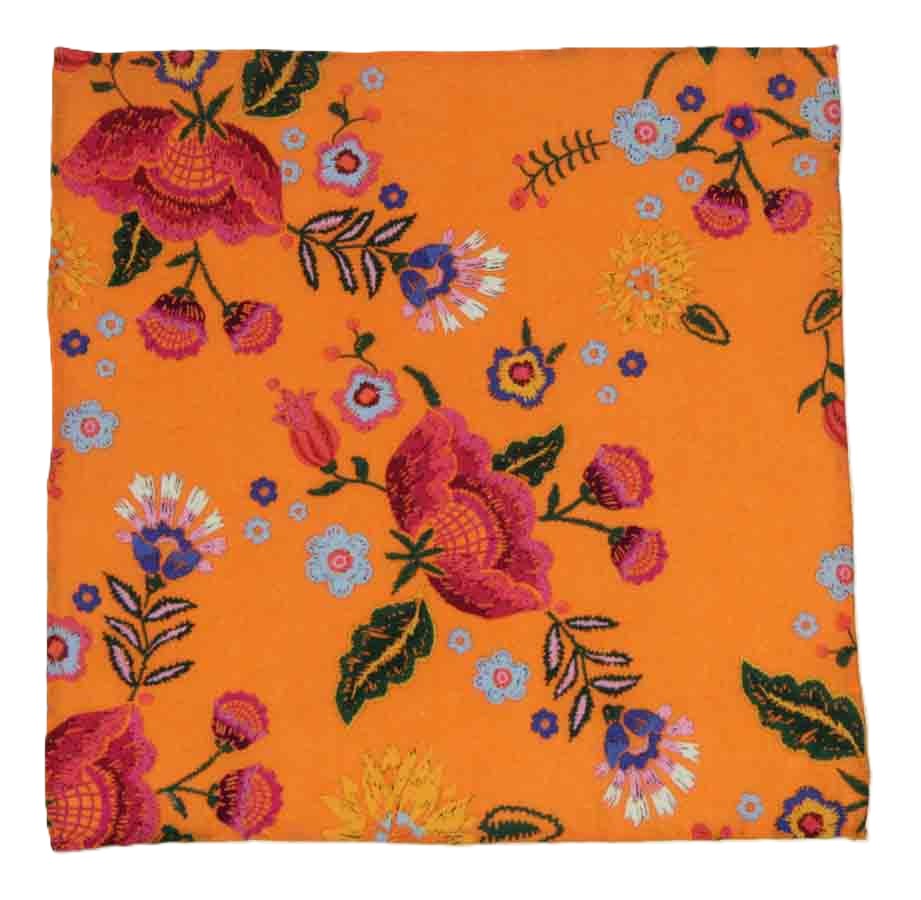 Gascoigne Hand Stitched Pocket Square Orange Cotton Floral Men's