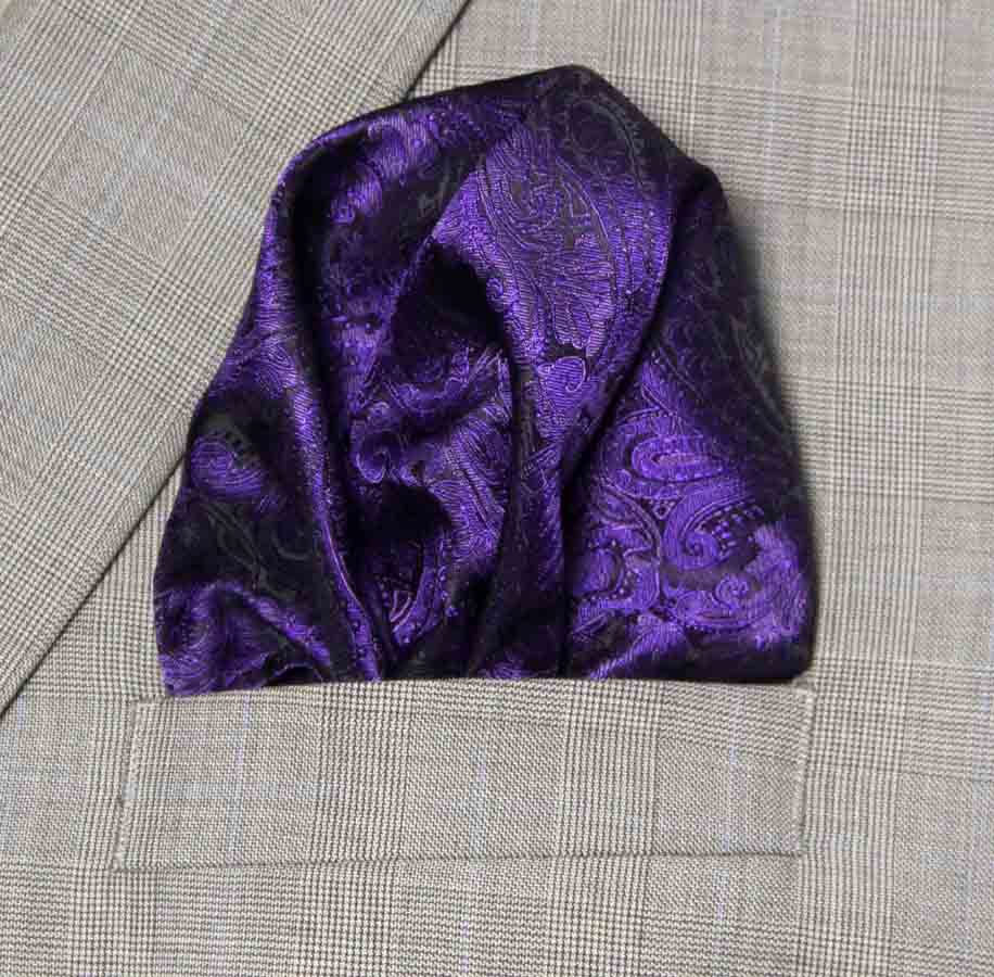 Gascoigne Pocket Square Purple Black Paisley B7R Men's