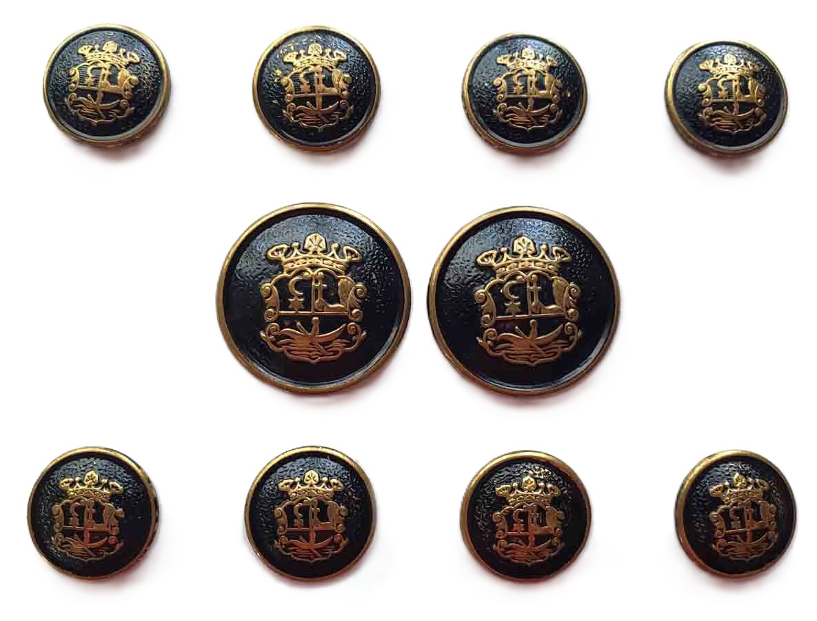 Vintage 1970s Stanley Blazer Blazer Buttons Set Antique Gold Black Brass Crown Shield Z9M Men's