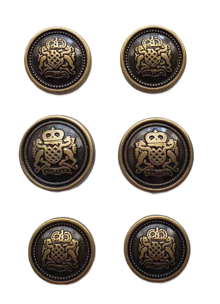 Antique Gold and Brown Semidome Blazer Buttons Set Brass Griffins Crown Shield Unisex F9Y