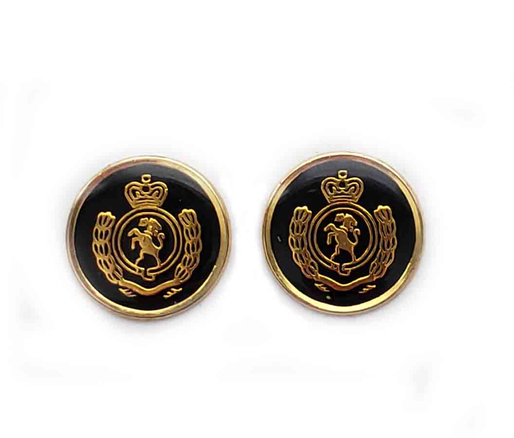 Two Vintage Aquascutum Blazer Buttons Gold Black Enamel Metal Crown Laurel Fleur de Lis Men's (2)