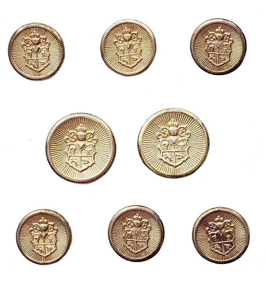 Vintage Waterbury Blazer Buttons Set Gold Brass Crown Shield L3M Men's