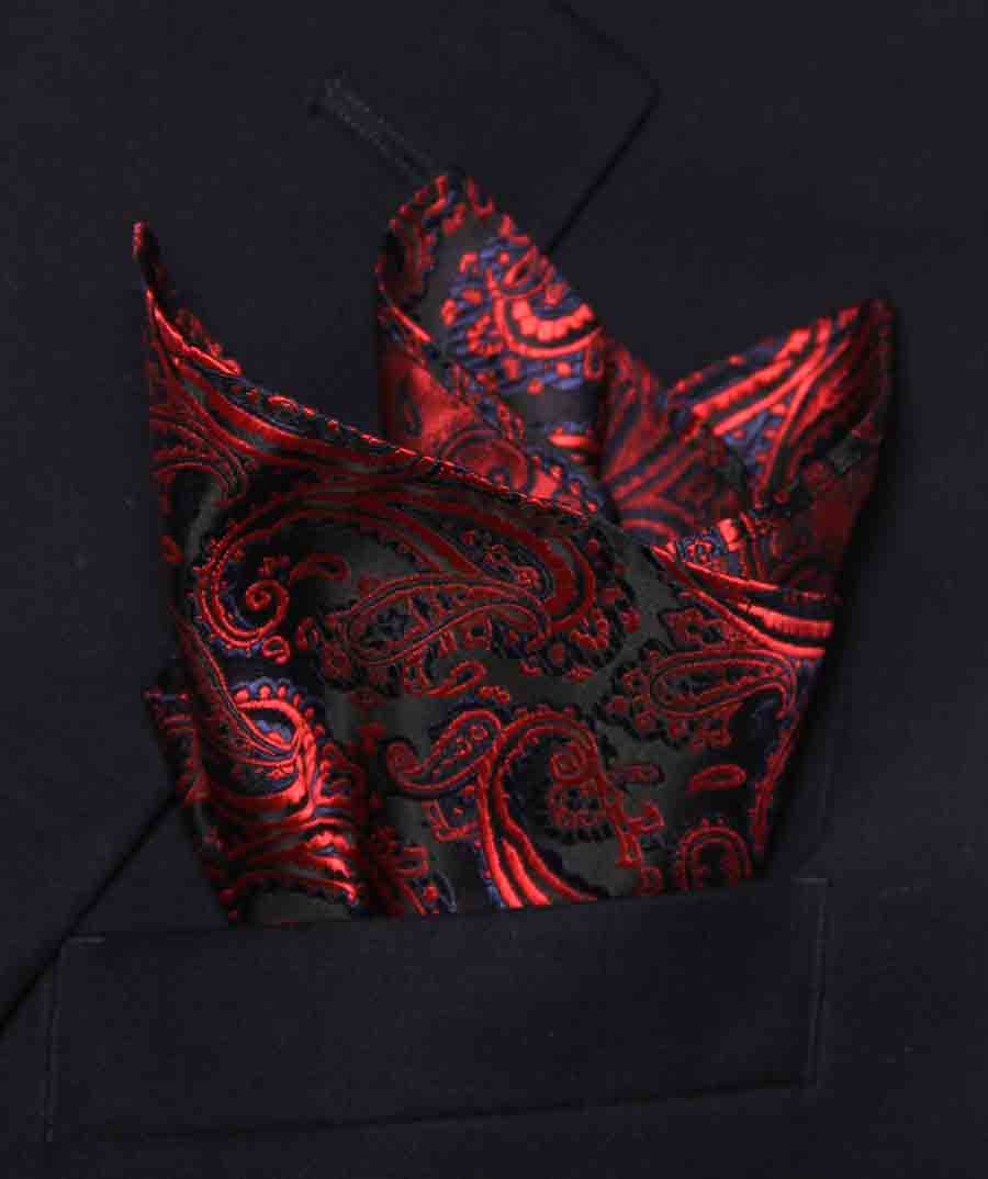Gascoigne Pocket Square Silk Jacquard Red Blue Black Paisley Men's