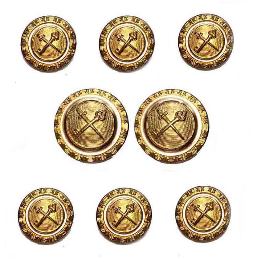 Vintage Hart Schaffner Marx Blazer Buttons Set Gold Brass Key Sword Pattern T3F Men's
