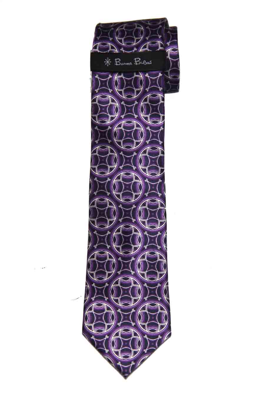 Burma Bibas Silk Tie Purple Black White Geometric Men's