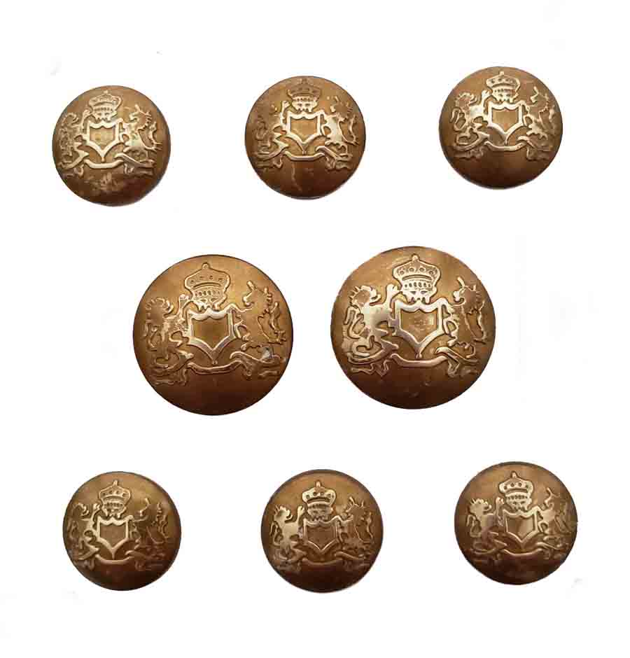 Vintage Kingsridge Blazer Buttons Set Semi-Dome Gold Brass Crown Lion Unicorn Shield 2XS Men's 