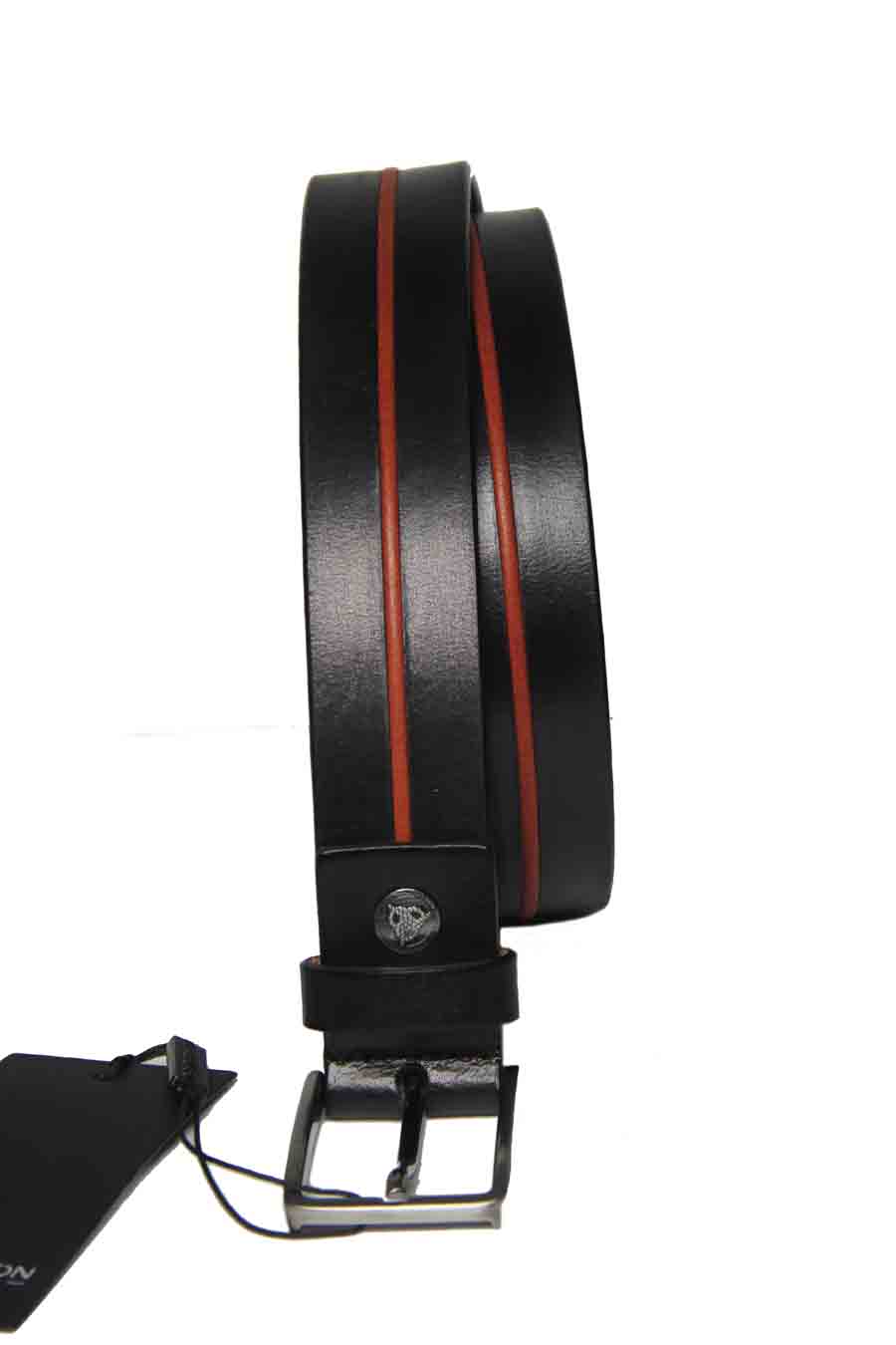 Roy Robson Germany Leather Belt Black Orange Center Stripe Men's Size 36 or 90cm