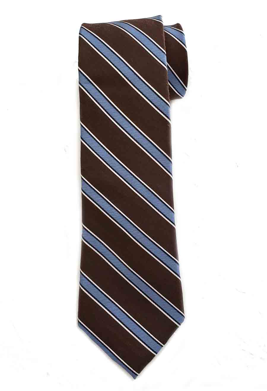Club Room Repp Stripe Tie Silk Brown Blue White Black Men's Long