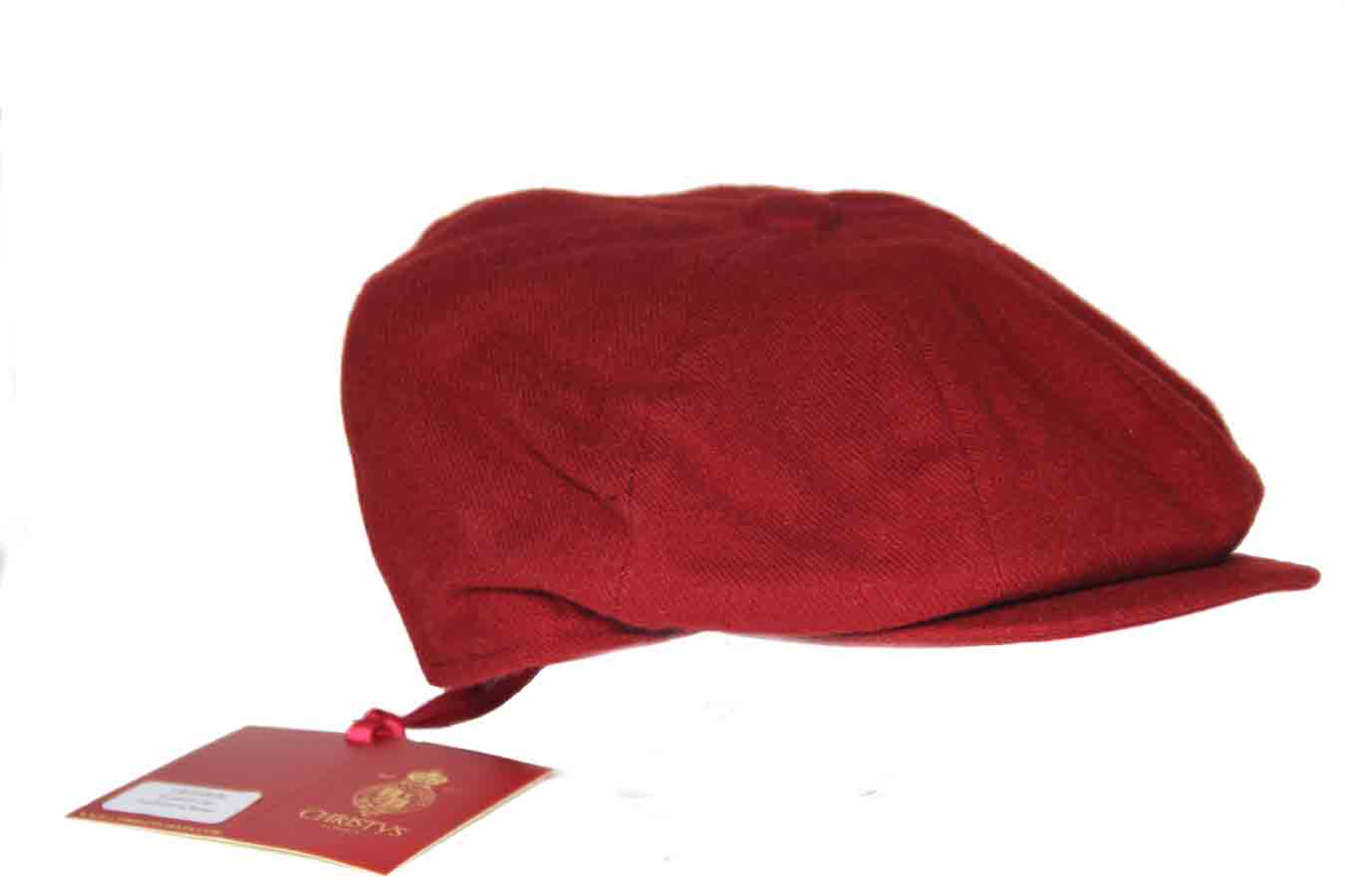 Christys' London Eight Piece Baker Boy Hat Cap Cashmere Wool Red Men's Size Medium